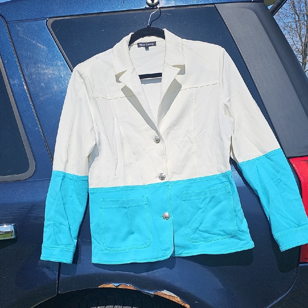 Two-Tone Cream and Blue Women's Jacket